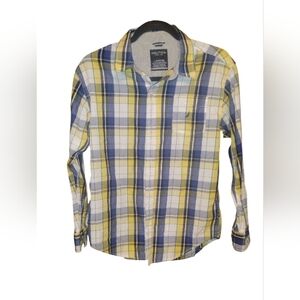 Nautica Boys Yellow, Blue Plaid Long Sleeve Button Down Shirt Size 14